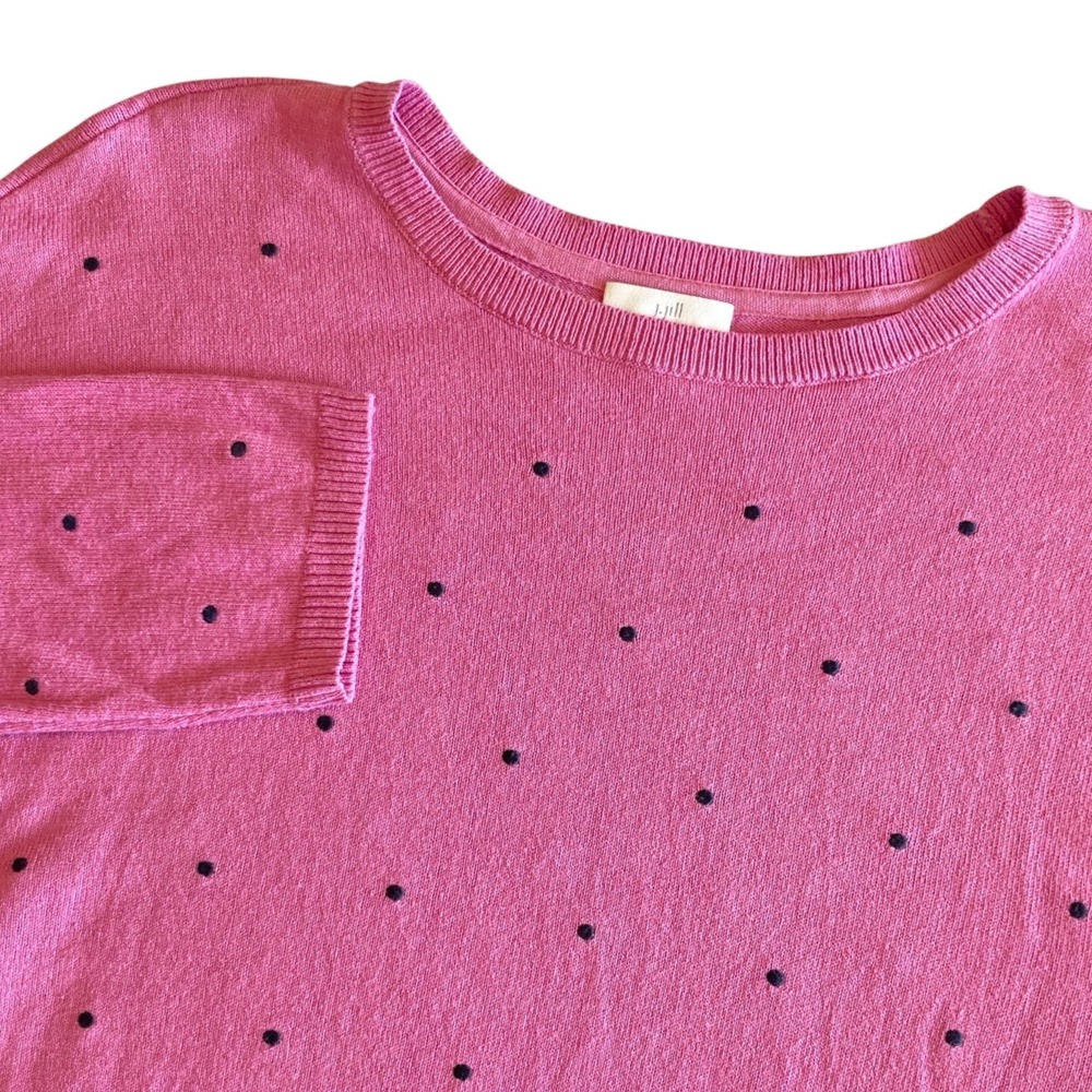J. Jill XS Pink Polka Dot Cotton Viscose Blend Boxy Crew Neck Sweater SSW259281